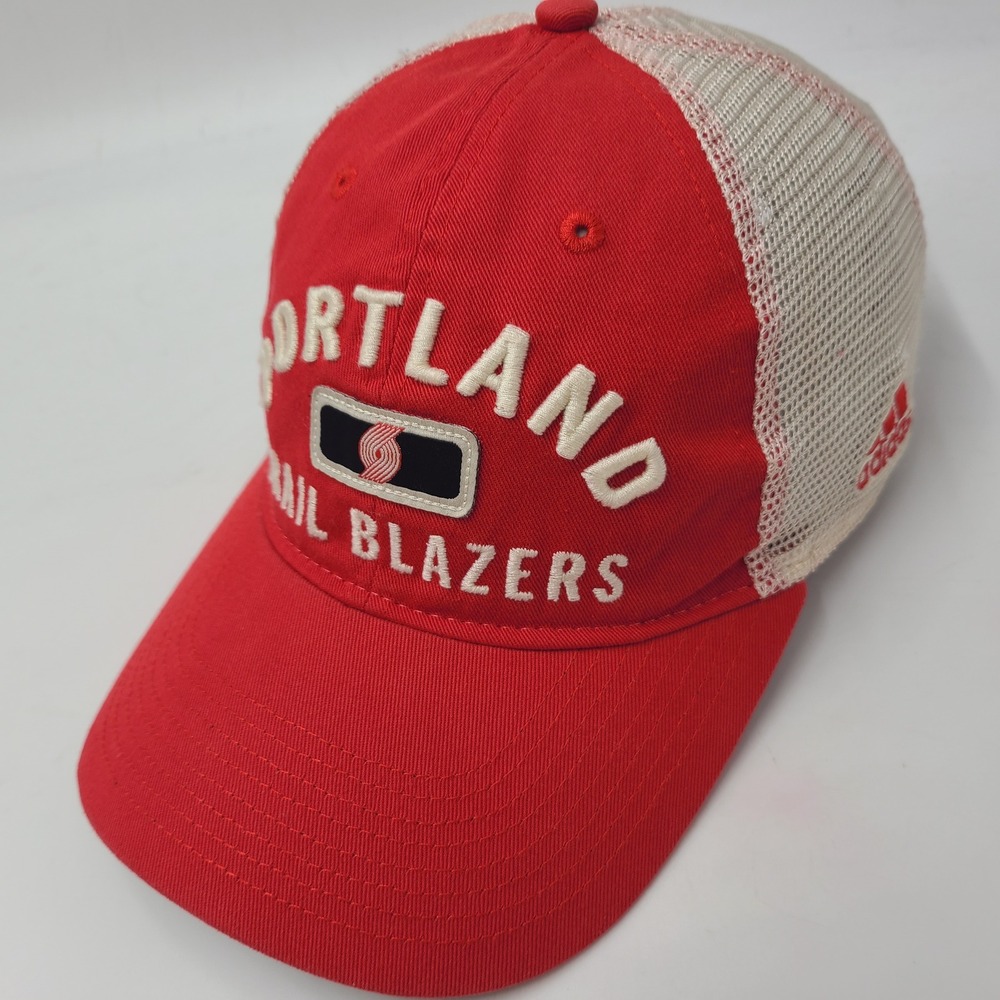 Portland Trail Blazers Hat Snapback Trucker Mesh Adidas Red White Beige NBA Men